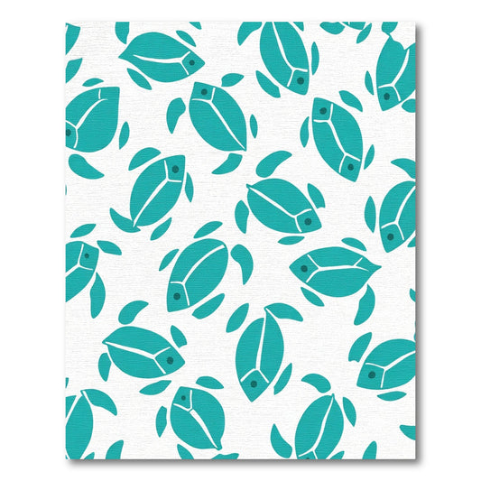 Teal Turtle Pattern Scattered Whimsical Design Rug