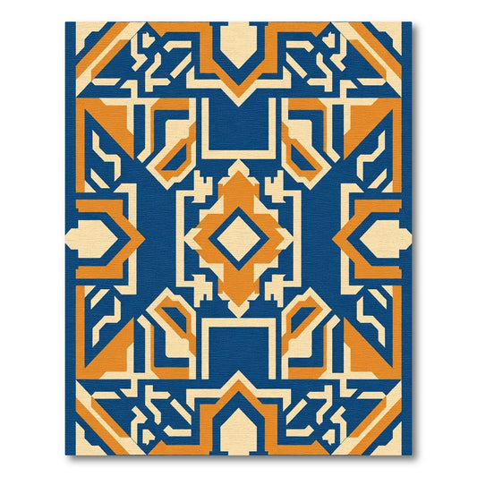 Bold Geometric Blue Orange Arrangement Rug