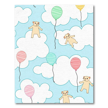 Playful Bears Floating Among Colorful Balloons Rug