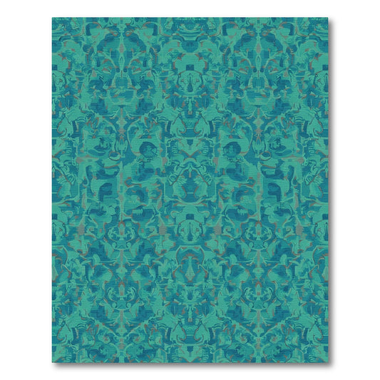 Oceanic Teal Abstract Scrollwork Rug