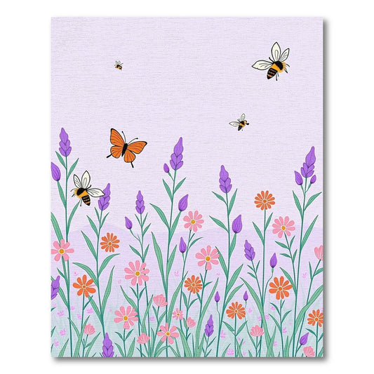 Lavender Field Butterfly Bee Garden Rug
