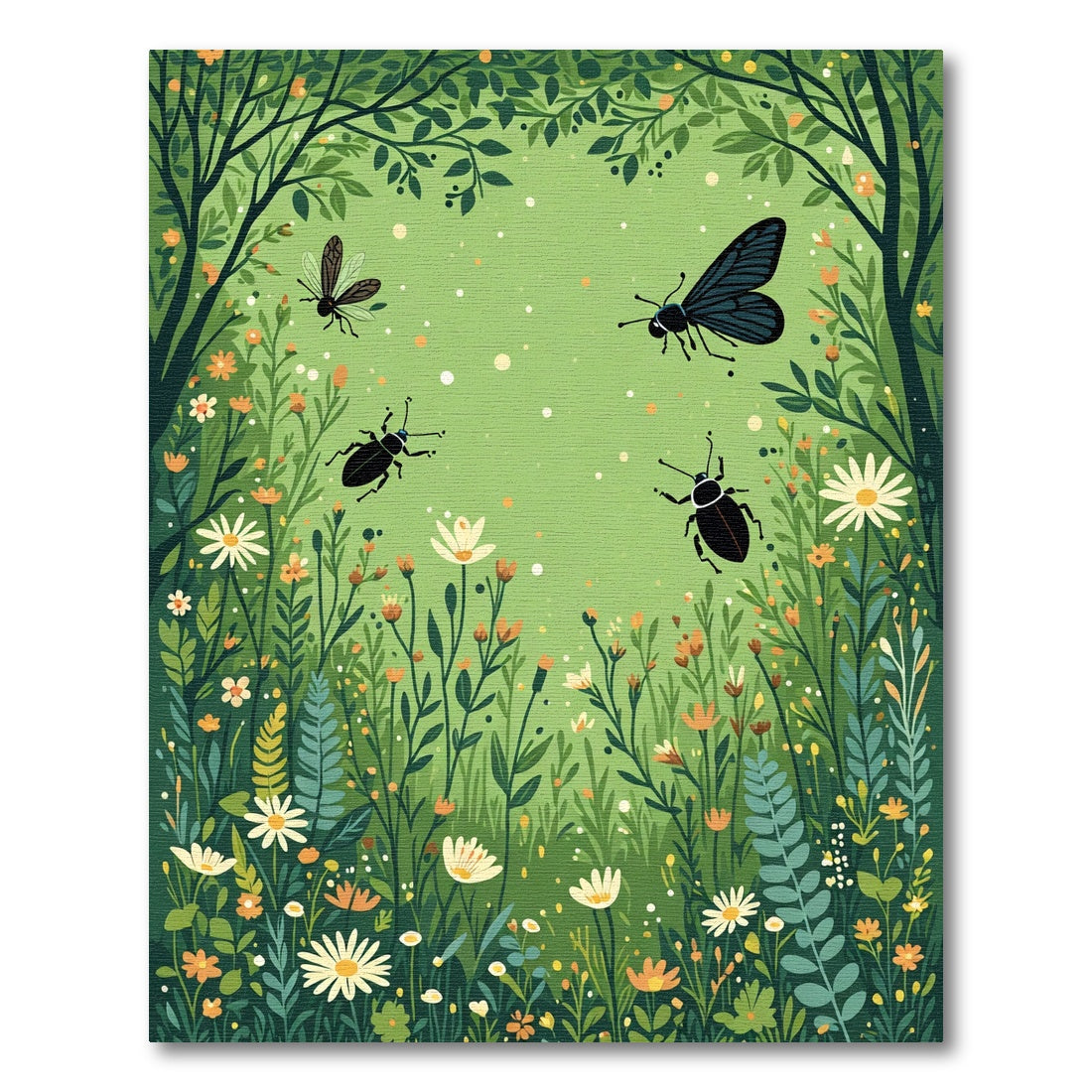 Enchanted Forest Bugs Floral Meadow Rug