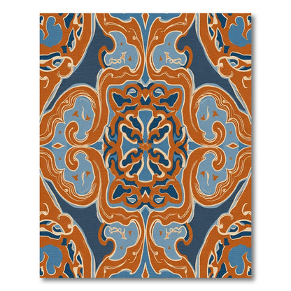 Terracotta Blue Ornamental Medallion Rug