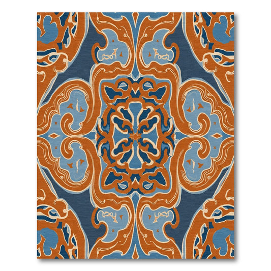 Terracotta Blue Ornamental Medallion Rug