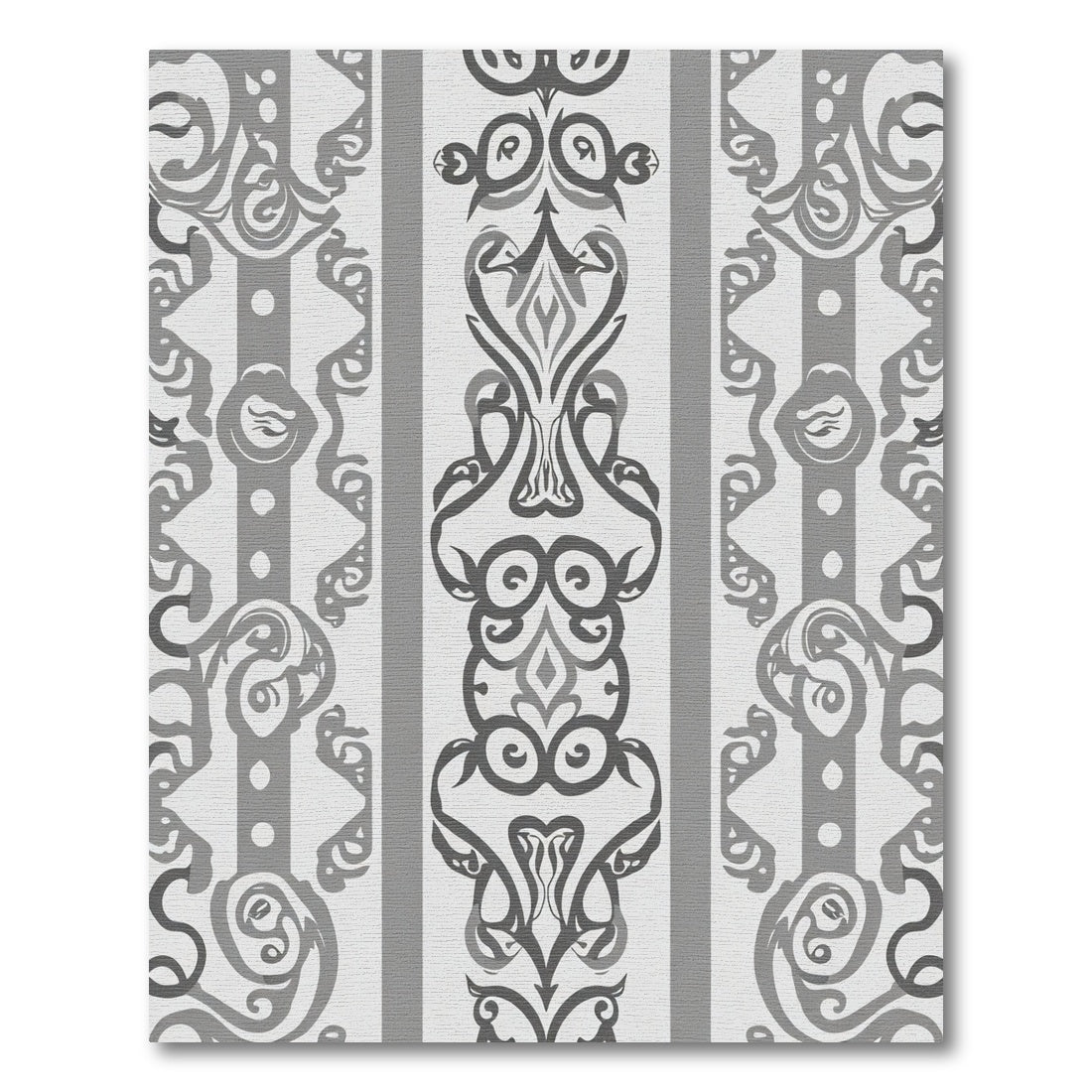 Elegant Grey Scrollwork Vertical Stripe Rug