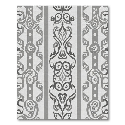 Elegant Grey Scrollwork Vertical Stripe Rug