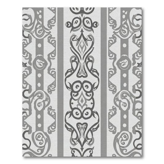 Elegant Grey Scrollwork Vertical Stripe Rug