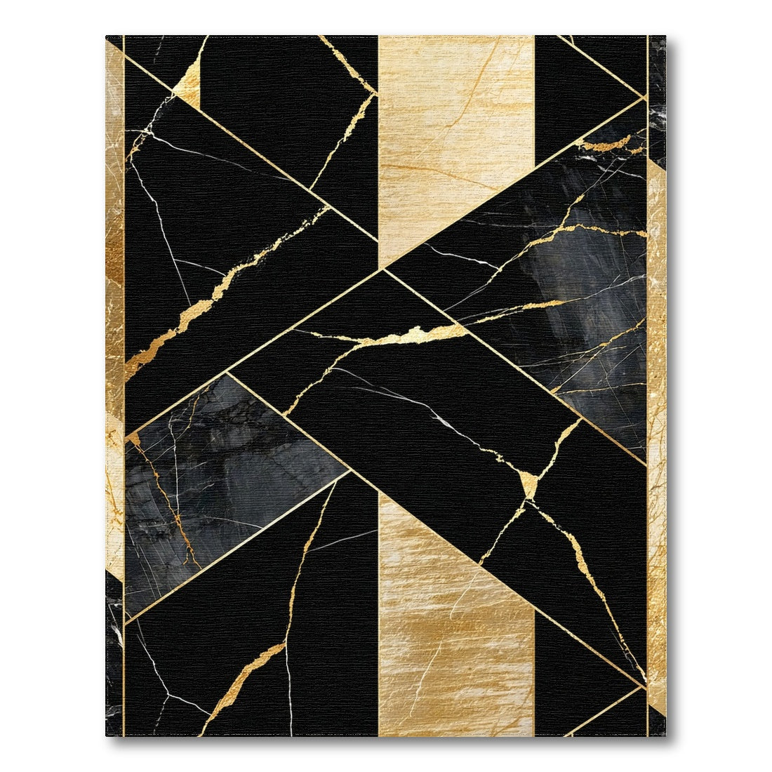 Black and White Black Gold Geometric Marble Area Rug