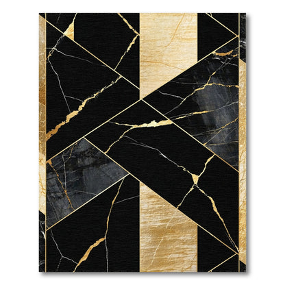 Black and White Black Gold Geometric Marble Area Rug