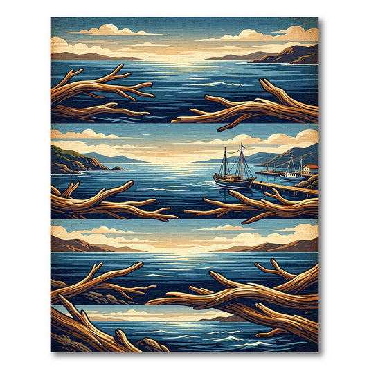 Coastal Scene With Natural Wood Branches Rug