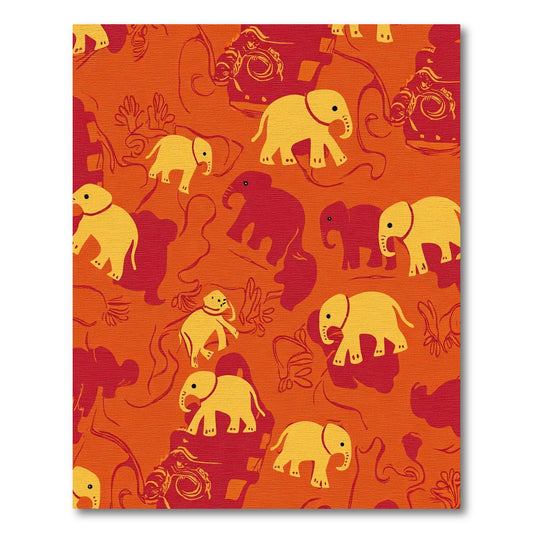 Crimson Yellow Elephants Repeating Composition Rug