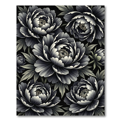 Monochrome Peony Bloom Garden Rug