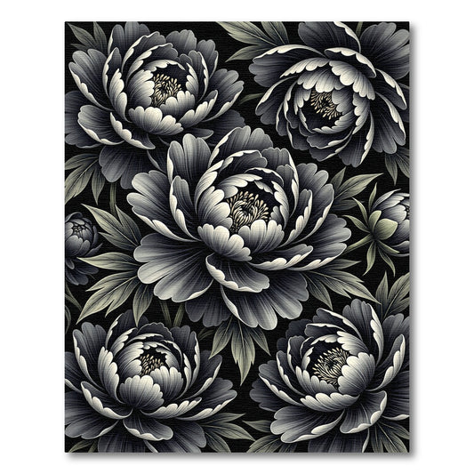 Monochrome Peony Bloom Garden Rug
