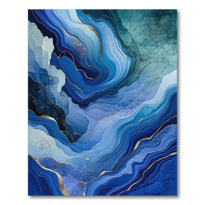 Teal Navy Gold Fluid Wave Rug