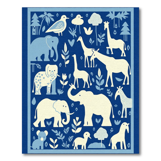 Blue Safari Animals Contemporary Graphic Rug