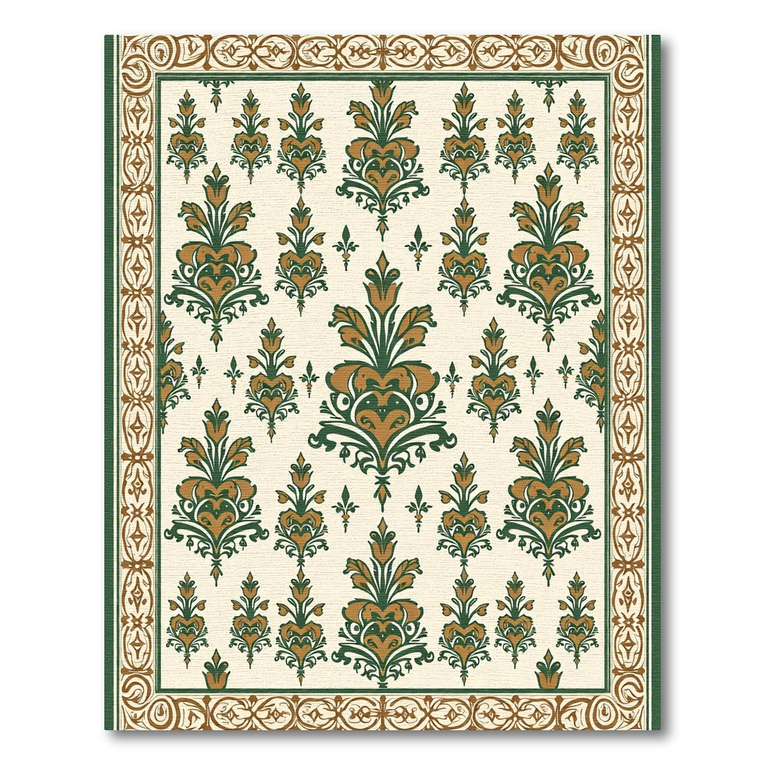 Ornamental Dark Green Golden Floral Rug