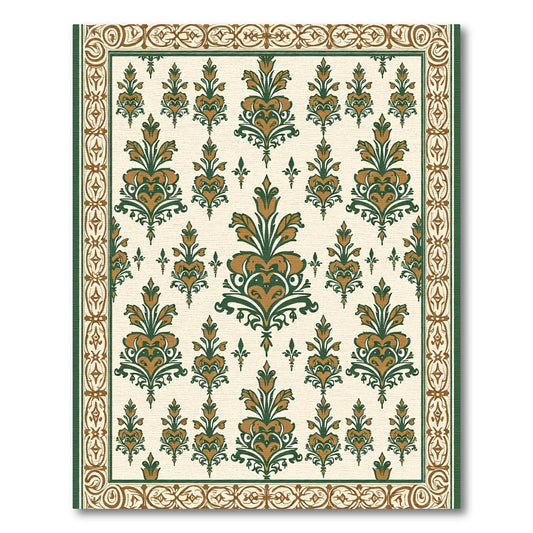 Ornamental Dark Green Golden Floral Rug