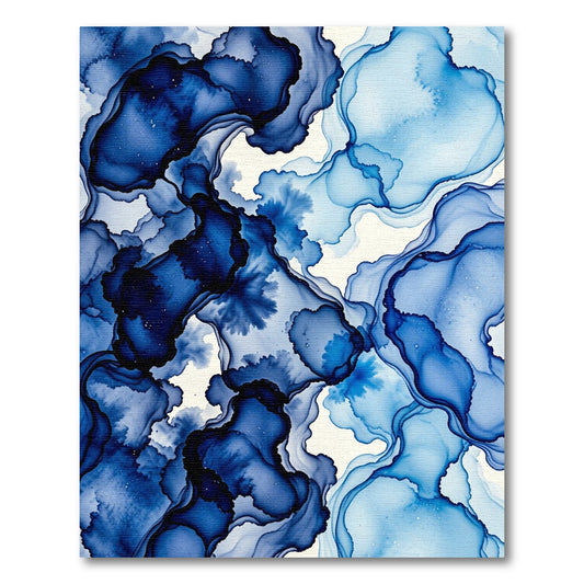 Deep Blue Fluid Alcohol Ink Marble Rug