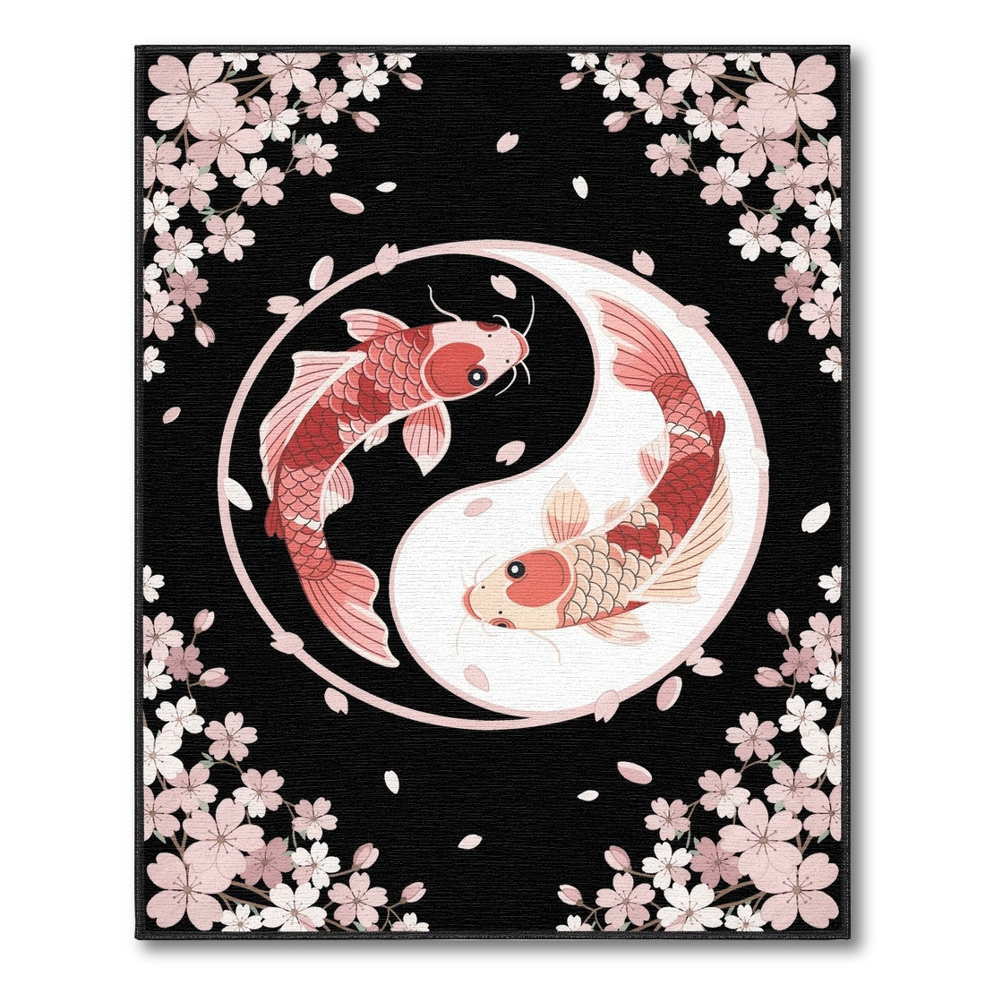 Pink Koi Yin-Yang Cherry Blossom Area Rug