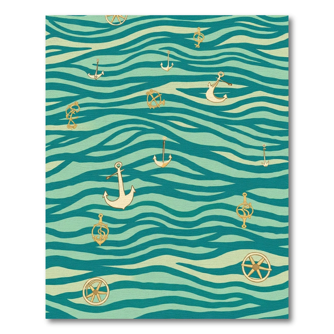 Teal Golden Nautical Anchor Swirl Rug