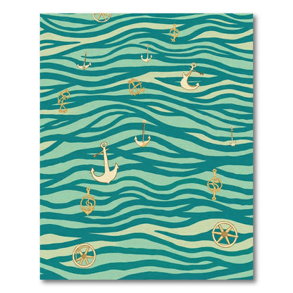 Teal Golden Nautical Anchor Swirl Rug