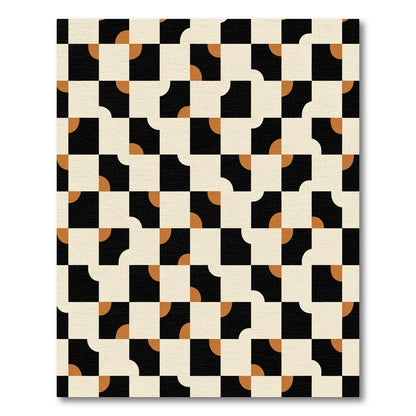 Geometric Black Cream Amber Squares Rug