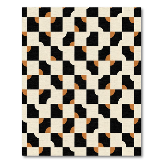 Geometric Black Cream Amber Squares Rug