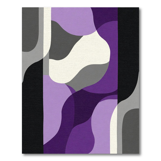 Abstract Purple Gray Ivory Waves Rug