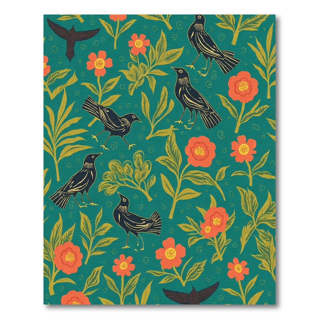 Teal Orange Floral Bird Companions Rug