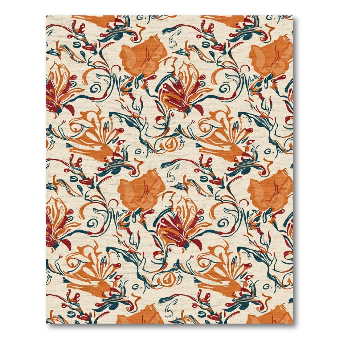 Rustic Orange Floral Swirl Composition Rug