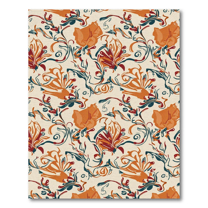 Rustic Orange Floral Swirl Composition Rug