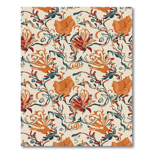 Rustic Orange Floral Swirl Composition Rug