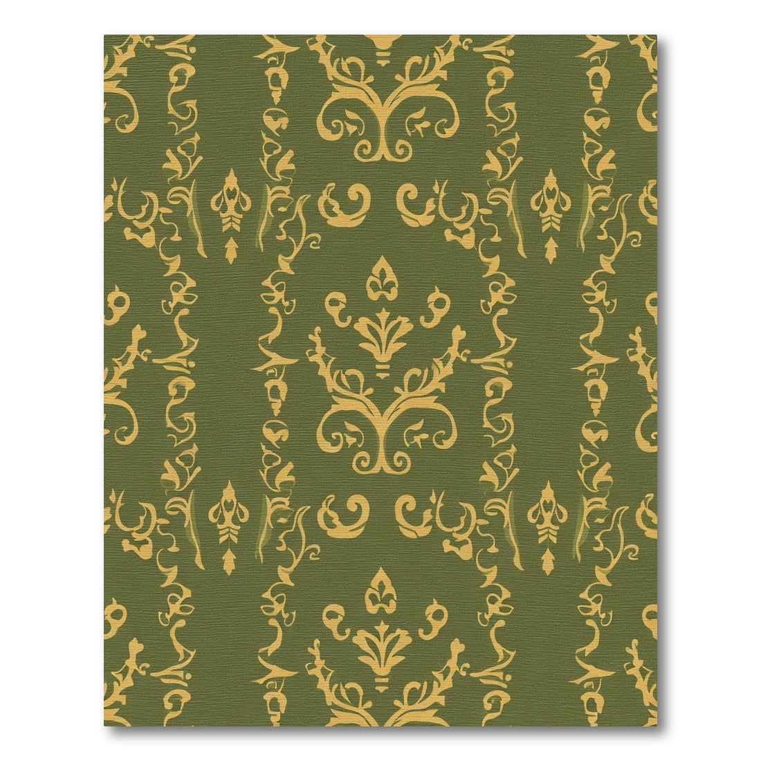 Olive Gold Scrollwork Damask Rug
