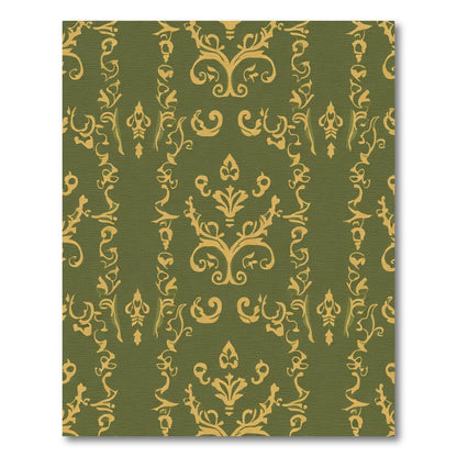 Olive Gold Scrollwork Damask Rug