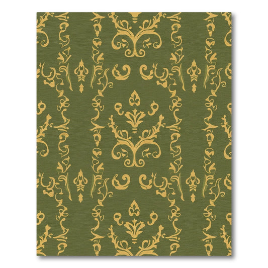 Olive Gold Scrollwork Damask Rug