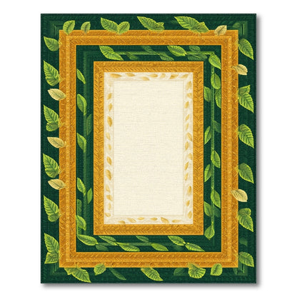 Green Gold Leaf Ornate Frame Area Rug