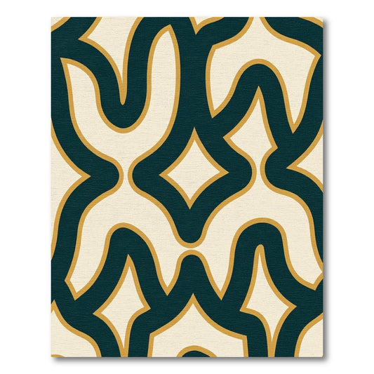 Cream Teal Golden Interlocking Contour Rug
