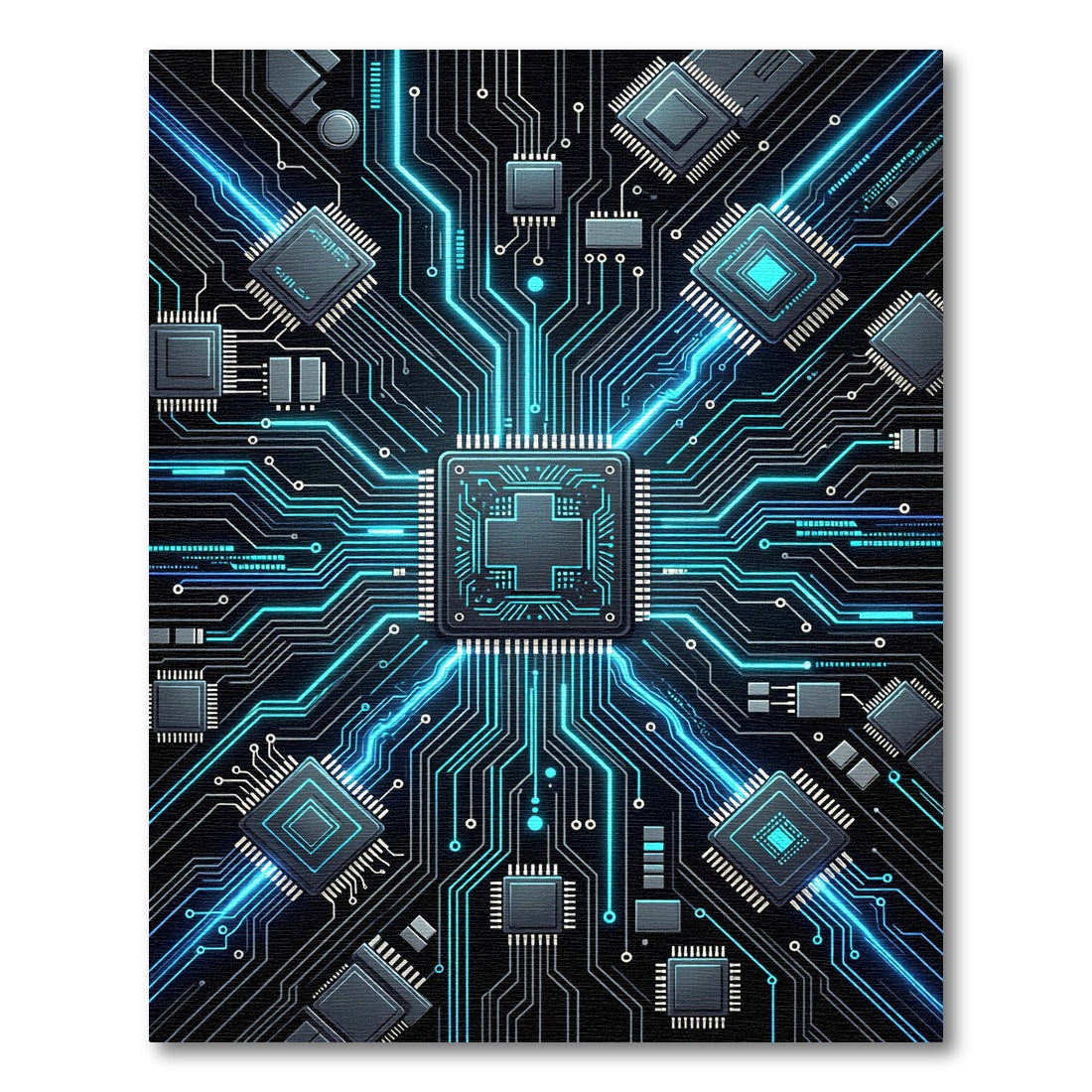 Circuit Board Neon Blue Energy Lines Rug