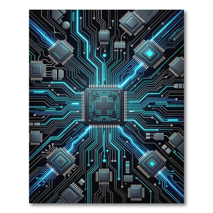 Circuit Board Neon Blue Energy Lines Rug