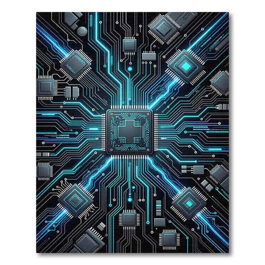 Circuit Board Neon Blue Energy Lines Rug