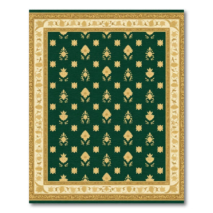 Deep Green Golden Floral Damask Rug