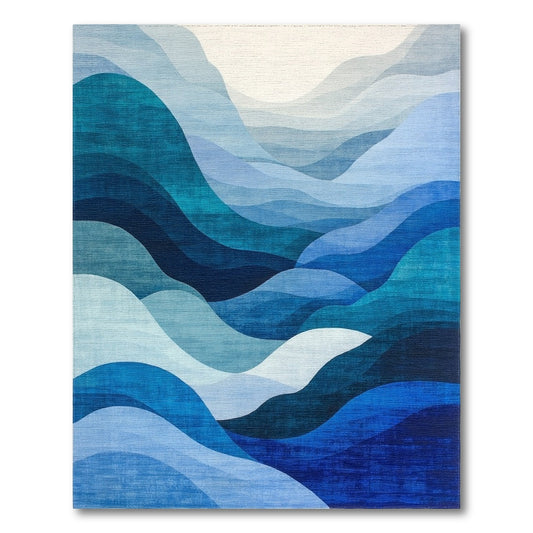 Teal Blue Layered Waves Rug
