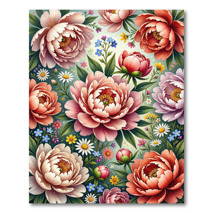 Vibrant Peony Blossom Garden Arrangement Rug