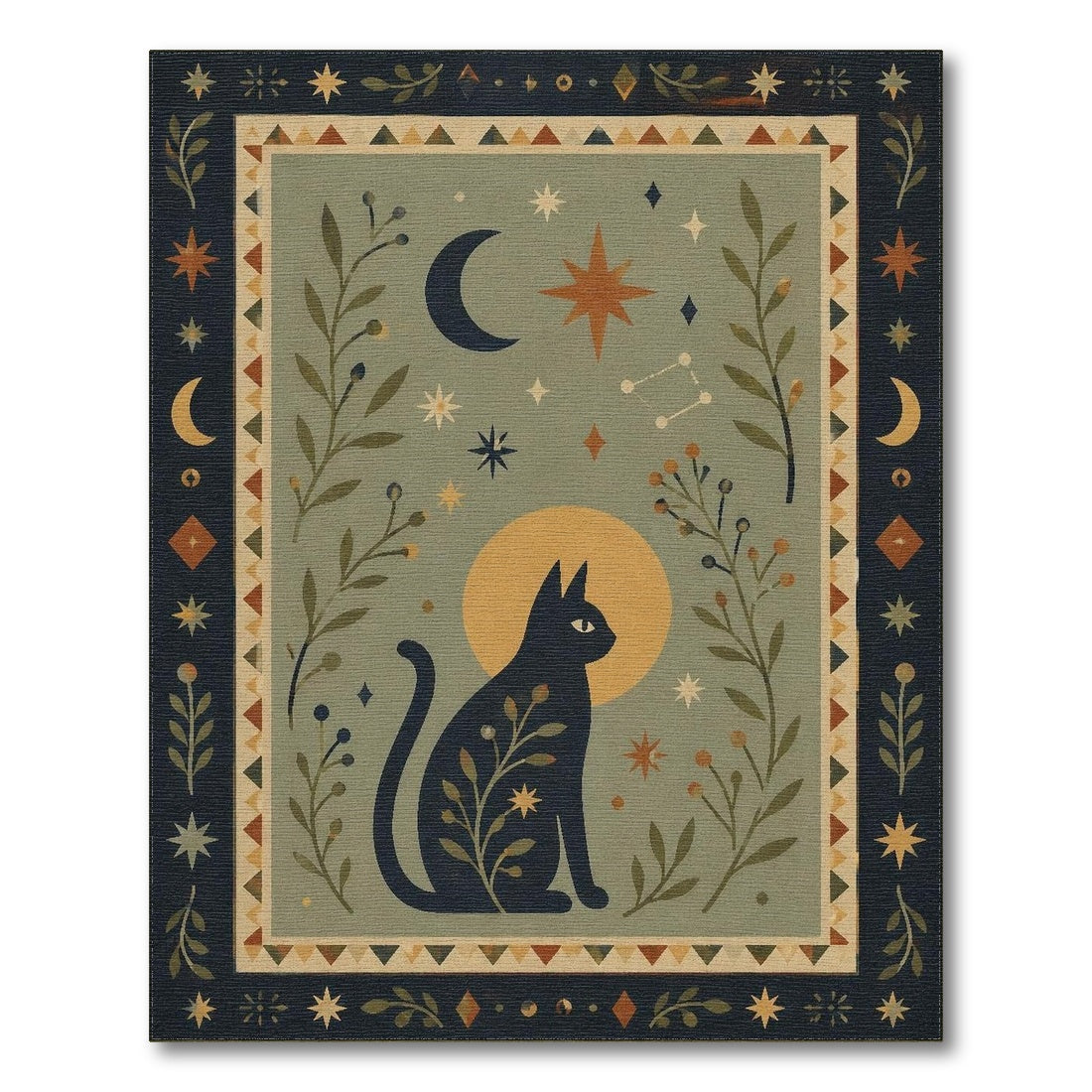 Boho Celestial Cat Area Rug
