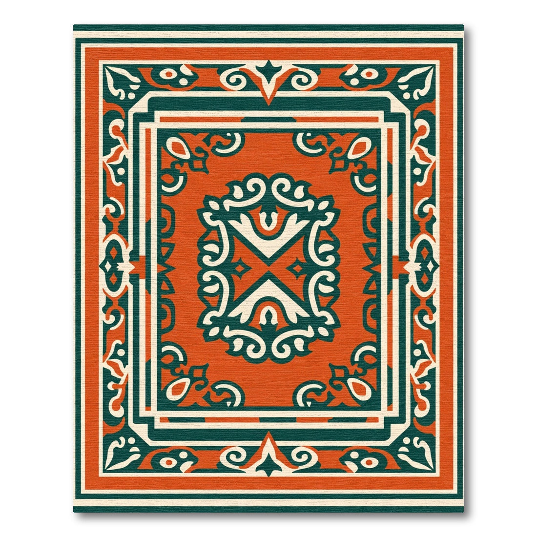 Terracotta Teal Filigree Frame Rug