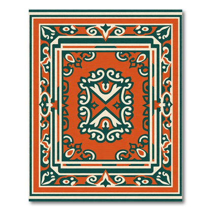 Terracotta Teal Filigree Frame Rug