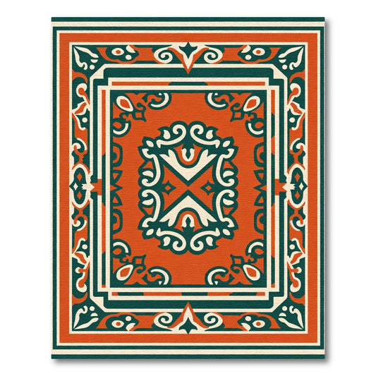 Terracotta Teal Filigree Frame Rug