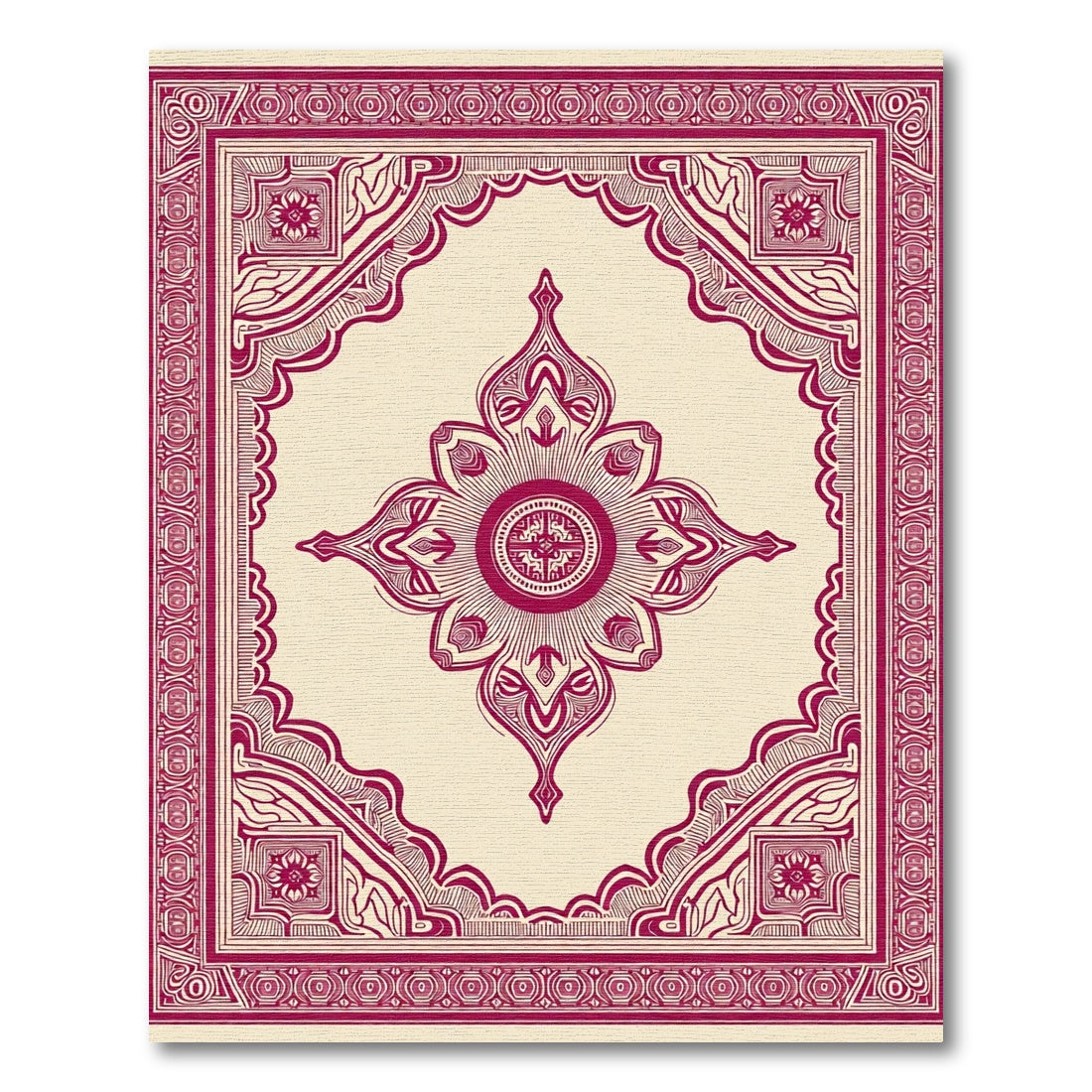 Crimson Sunburst Arabesque Court Rug