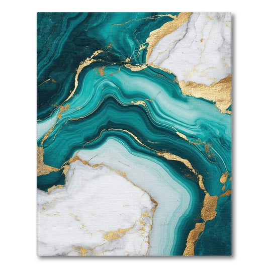 Teal Gold Marble Wave Washable Area Rug