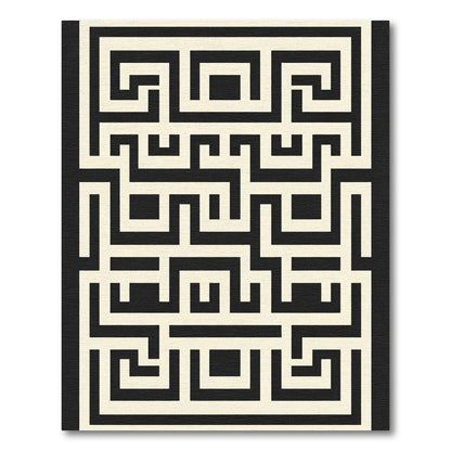 Geometric Black Beige Maze Rug